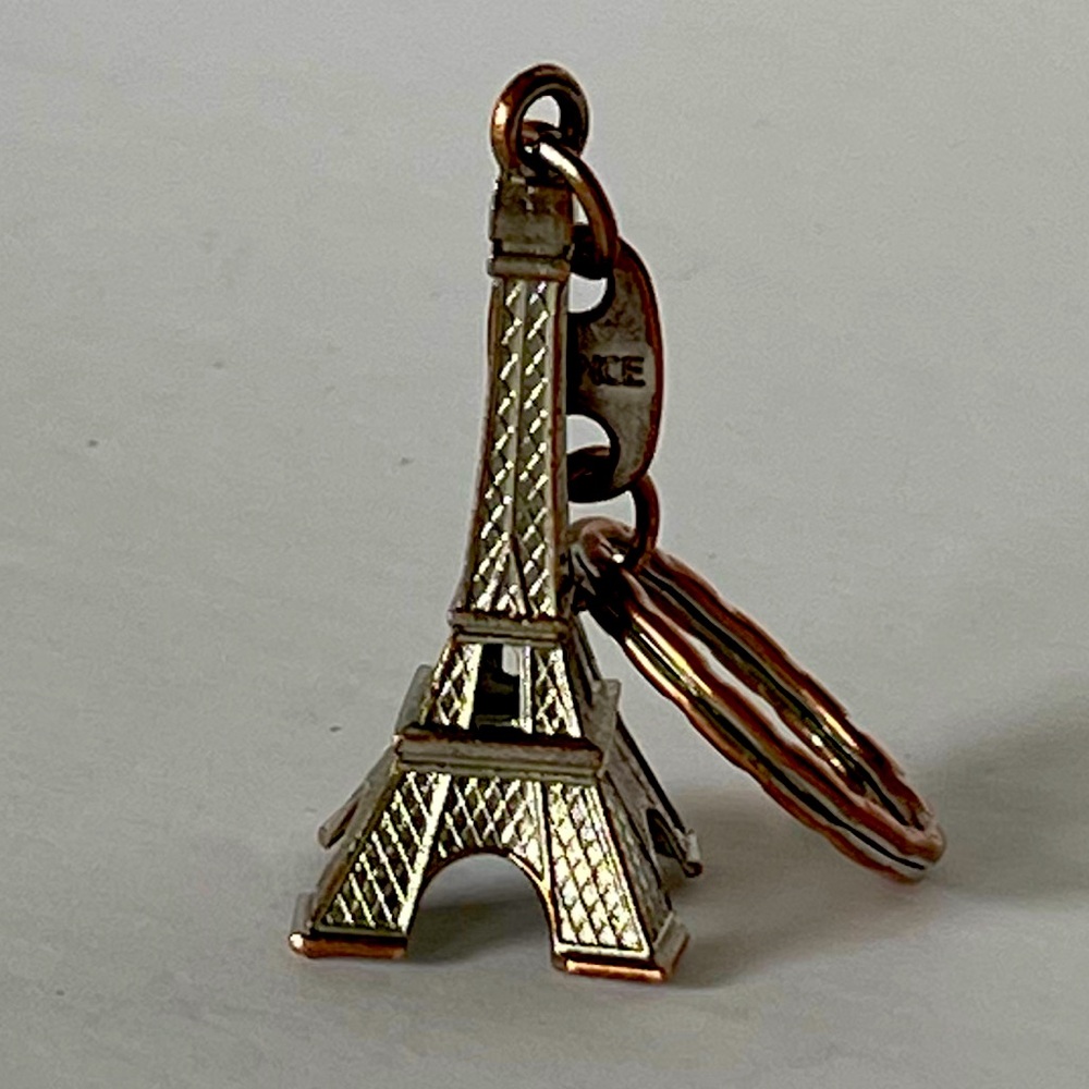 Eiffel Tower key ring Paris France silver tone and rose gold